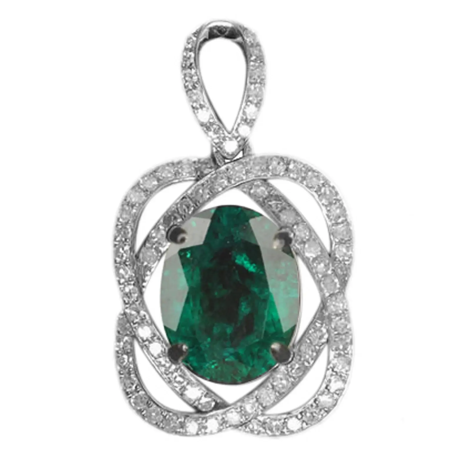2.65Ct Oval Shape Natural Green Emerald Women's Pendant In 925 Sterling Silver ABC Jewelery