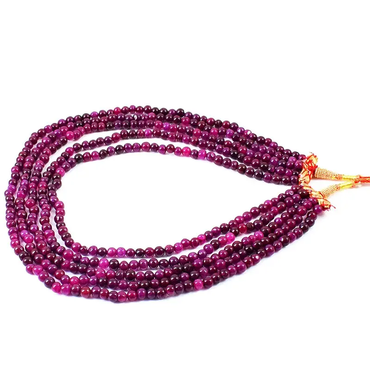 575.00 Cts Earth Mined 5 Strand Red Ruby Round Shape Beads Necklace NK 04E122 ABC Jewelery