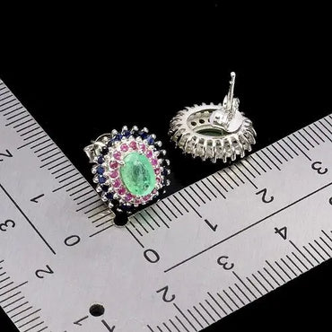 925 Sterling Silver Earrings Oval Emerald 6x4mm Ruby Sapphire Gemstone Jewelry ABC Jewelery
