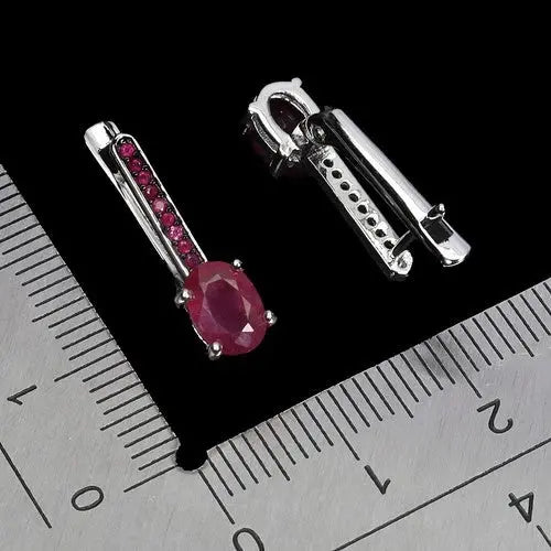 925 Sterling Silver Earrings Oval Ruby 7x5mm Ruby Diamond Cut Gemstone Jewelry ABC Jewelery