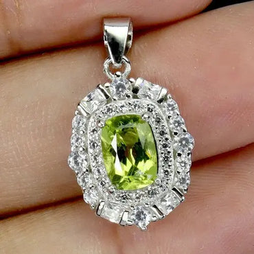 925 Sterling Silver Pendant Antique Peridot 7x5mm Natural Gemstone Jewelry ABC Jewelery
