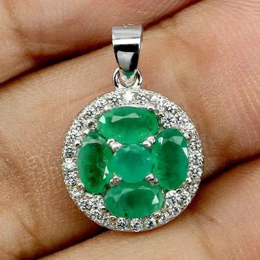 925 Sterling Silver Pendant Oval Emerald 5x3mm Natural Gemstone Jewelry ABC Jewelery