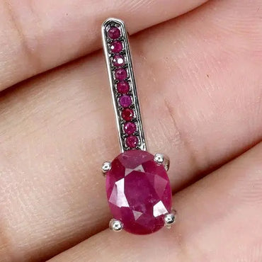 925 Sterling Silver Pendant Oval Ruby 7x5mm Ruby Diamond Cut Gemstone Jewelry ABC Jewelery