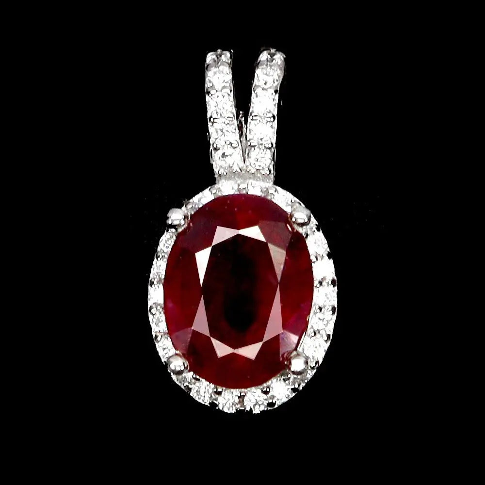 925 Sterling Silver Pendant Oval Ruby 8x6mm Natural Gemstone Jewelry ABC Jewelery