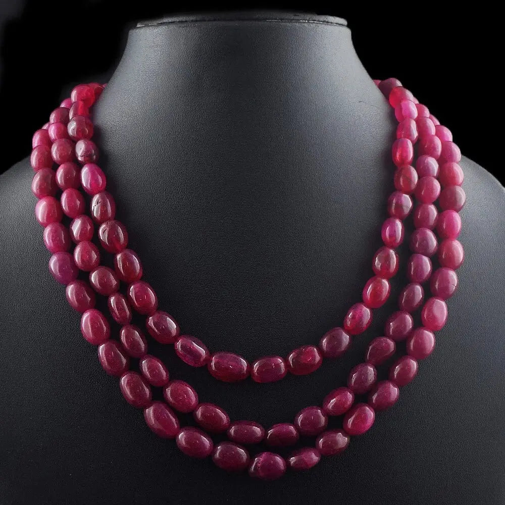 AAA+ Certified Quality 3 Strand 800 Cts Red Ruby Enhanced Most Beautiful Necklace Jewelery VK 17 E596 ABC Jewelery