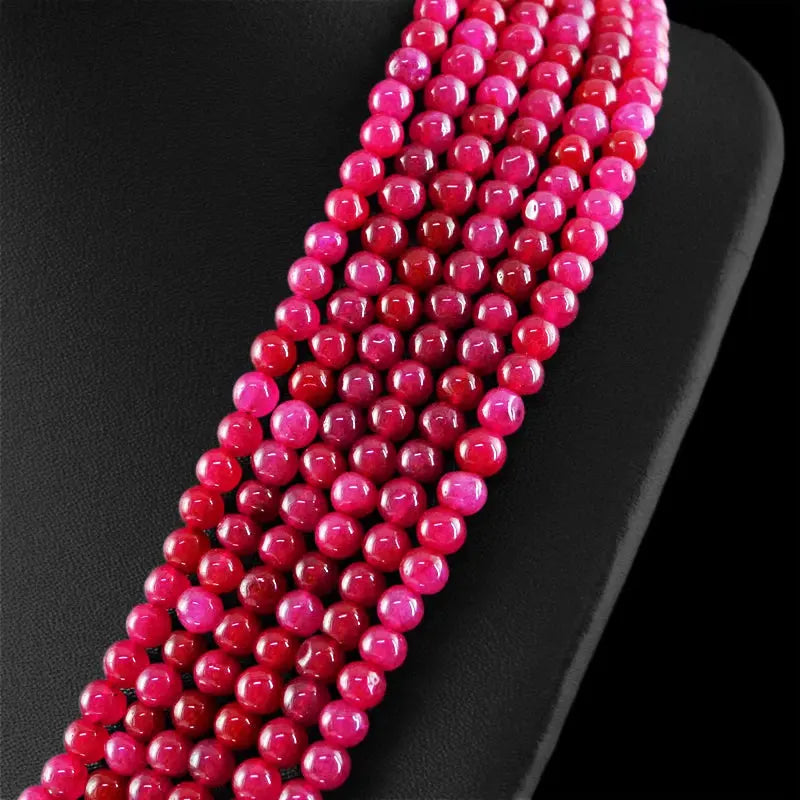 AAA+ Certified Quality 552.65 CTS EARTH MINED 6 STRAND ENHANCED RUBY ROUND BEADS NECKLACE (DG) ABC Jewelery