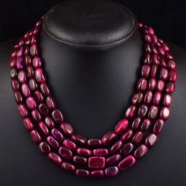 AAA+ Certified Quality Oval Shape 926 Cts Earth Mined 4 Line Red Ruby Beads Womens Necklace JK 01E367 ABC Jewelery