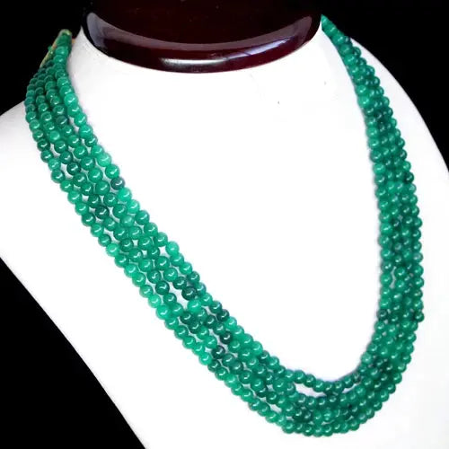 AAA+ Certified Quality TOP QUALITY RARE 399.00 CTS NATURAL 4 STRAND GREEN EMERALD ROUND BEADS NECKLACE ABC Jewelery