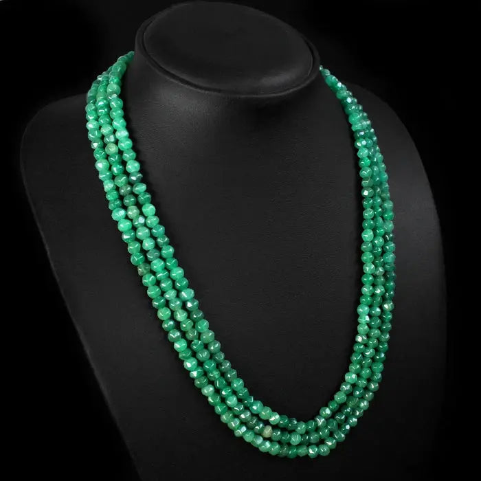 AAA+ Certified Quality VERY ELEGANT EVER 305.00 CTS NATURAL FACETED GREEN EMERALD BEADS NECKLACE STRAND ABC Jewelery