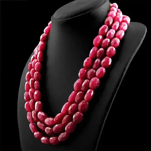 AAA+ Quality 1040.00 CTS EARTH MINED RICH RED RUBY 3 STRAND OVAL FACETED BEADS NECKLACE (DG) ABC Jewelery