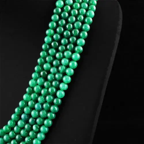 AAA+ Quality 522.95 CTS EARTH MINED RICH GREEN EMERALD 5 LINE ROUND BEADS NECKLACE - ON SALE ABC Jewelery