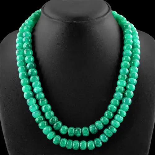 AAA+ Quality 719.00 CTS EARTH MINED 2 STRAND GREEN EMERALD ROUND SHAPE BEADS NECKLACE (RS) ABC Jewelery