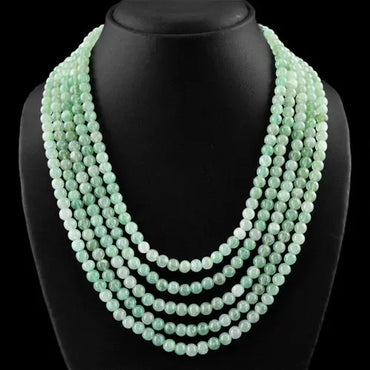 AAA+ Quality 719.50 CTS NATURAL 5 LINE GREEN AQUAMARINE UNTREATED ROUND BEADS NECKLACE ABC Jewelery