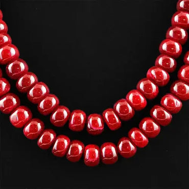 AAA+ Quality 876.95 CTS EARTH MINED BEST RED RUBY 2 LINE ROUND SHAPED BEADS NECKLACE (RS) ABC Jewelery