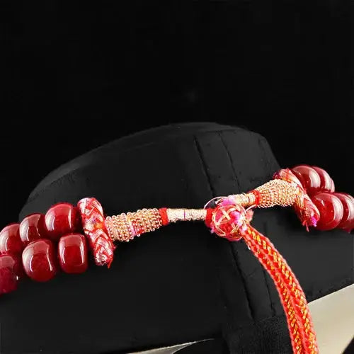 AAA+ Quality 876.95 CTS EARTH MINED BEST RED RUBY 2 LINE ROUND SHAPED BEADS NECKLACE (RS) ABC Jewelery