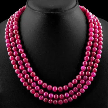 AAA+ Quality AMAZING 575.00 CTS EARTH MINED ENHANCED RUBY ROUND SHAPE BEADS NECKLACE (RS) ABC Jewelery