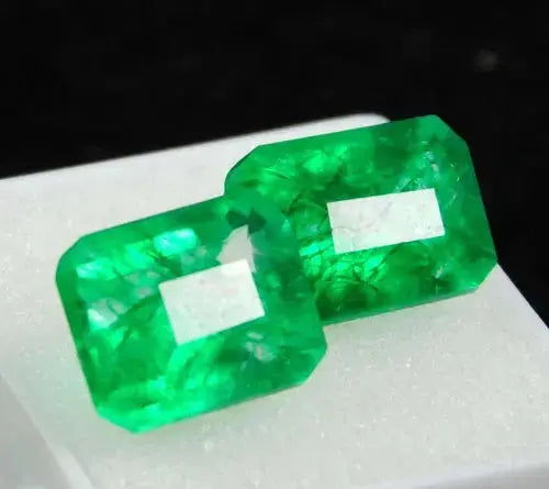 AAA+ Quality Natural Colombian Green Emerald 12.40 Ct Emerald Cut Certified Loose Gems (Pair) ABC Jewelery