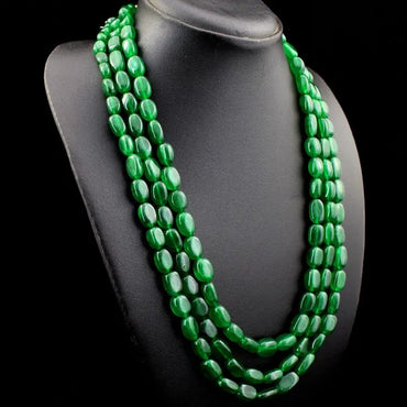 AAA+ Quality Oval Shape 695.00 Cts Earth Mined Enhanced Emerald Beads Necklace ABC Jewelery