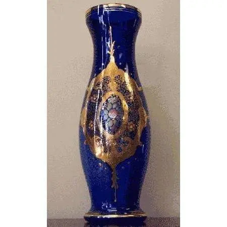 Authentic Art Antique Look Hand Gold Painted Persian Cobalt Blue Glass Vase 21" X 9" Panzag-49