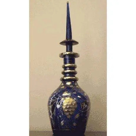 Authentic Art Antique Look Hand Gold Painted Persian Cobalt Blue Glass Vase Bottle Decanter 21" X 9" Panzag-33