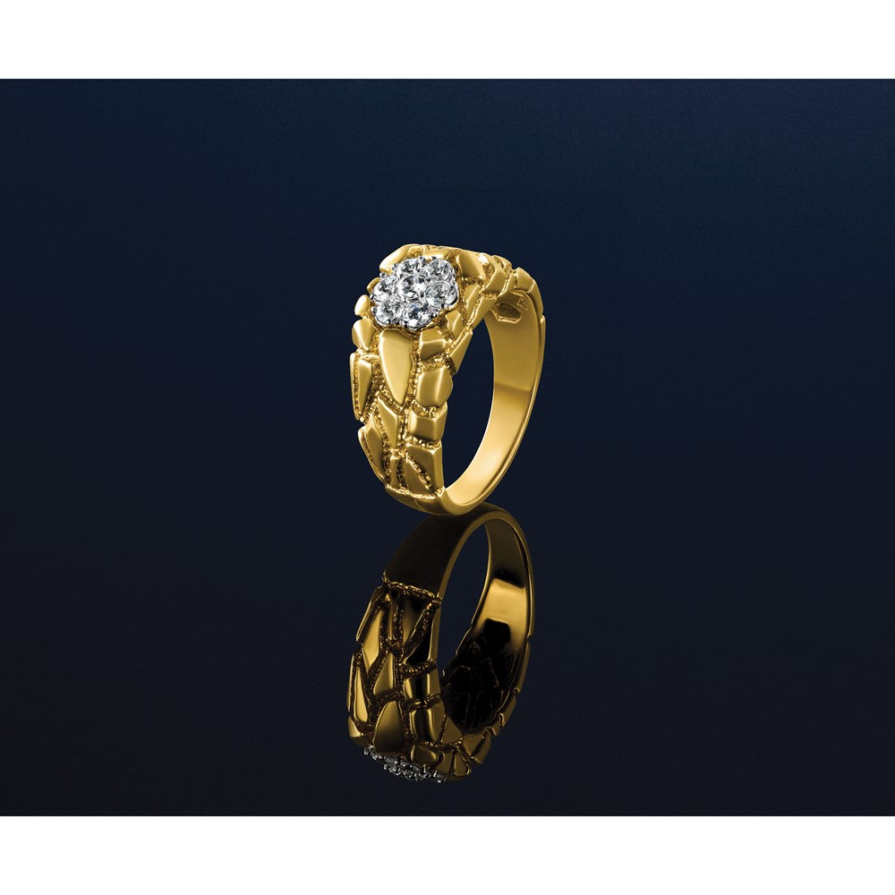 14k Two-Tone 1/2 ct Lab Grown Dia VS/SI+ G+ Textured Cluster Nugget Ring