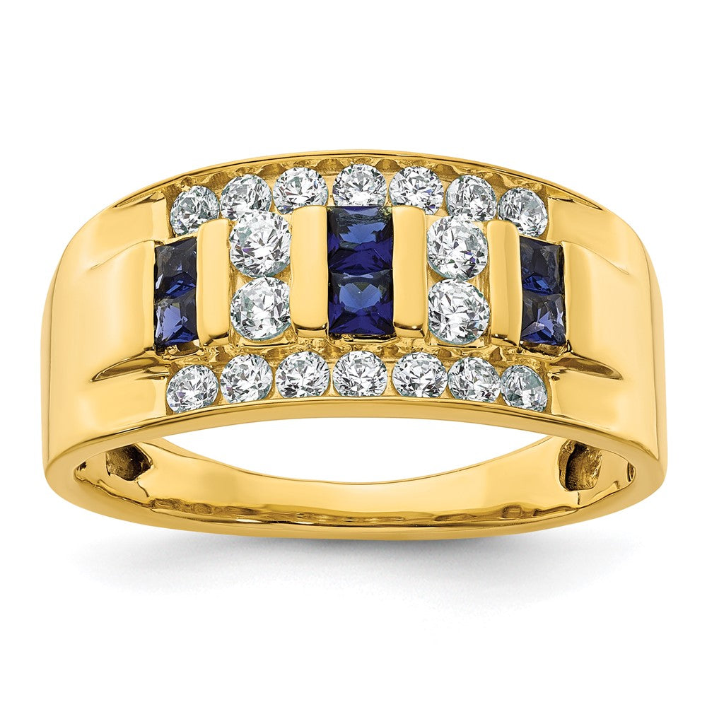 14k 1 1/4 ct Lab Grown Diamond VS/SI+ G+ & Cr Sapphire Complete Men's Ring