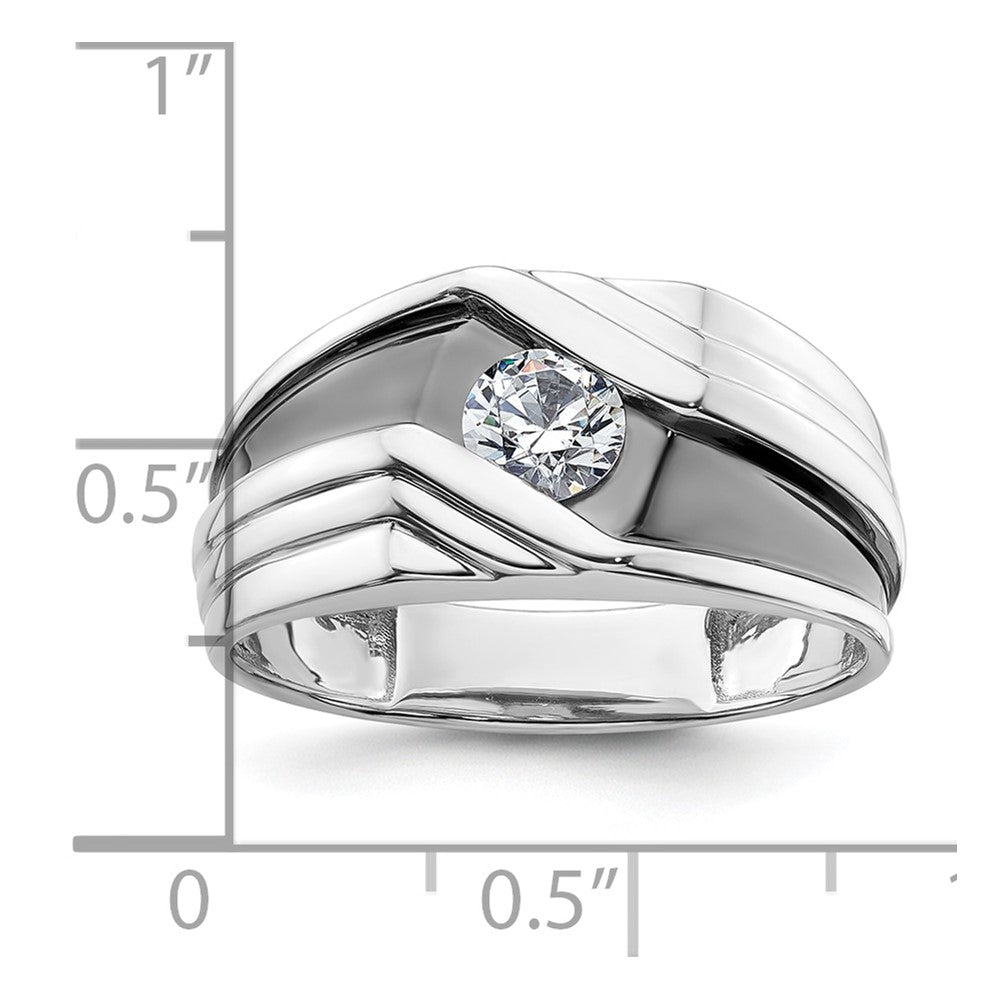 14k White Gold w/ Blk RH 3/8 ct Lab Grown Dia VS/SI+ G+ Comp Men's Ring