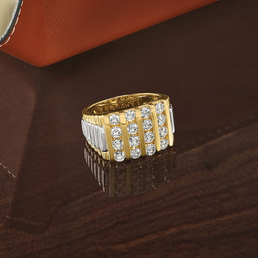 14k Two Tone 2 ct Lab Grown Diamond VS/SI+ G+ Grooved 4 Row Men's Ring