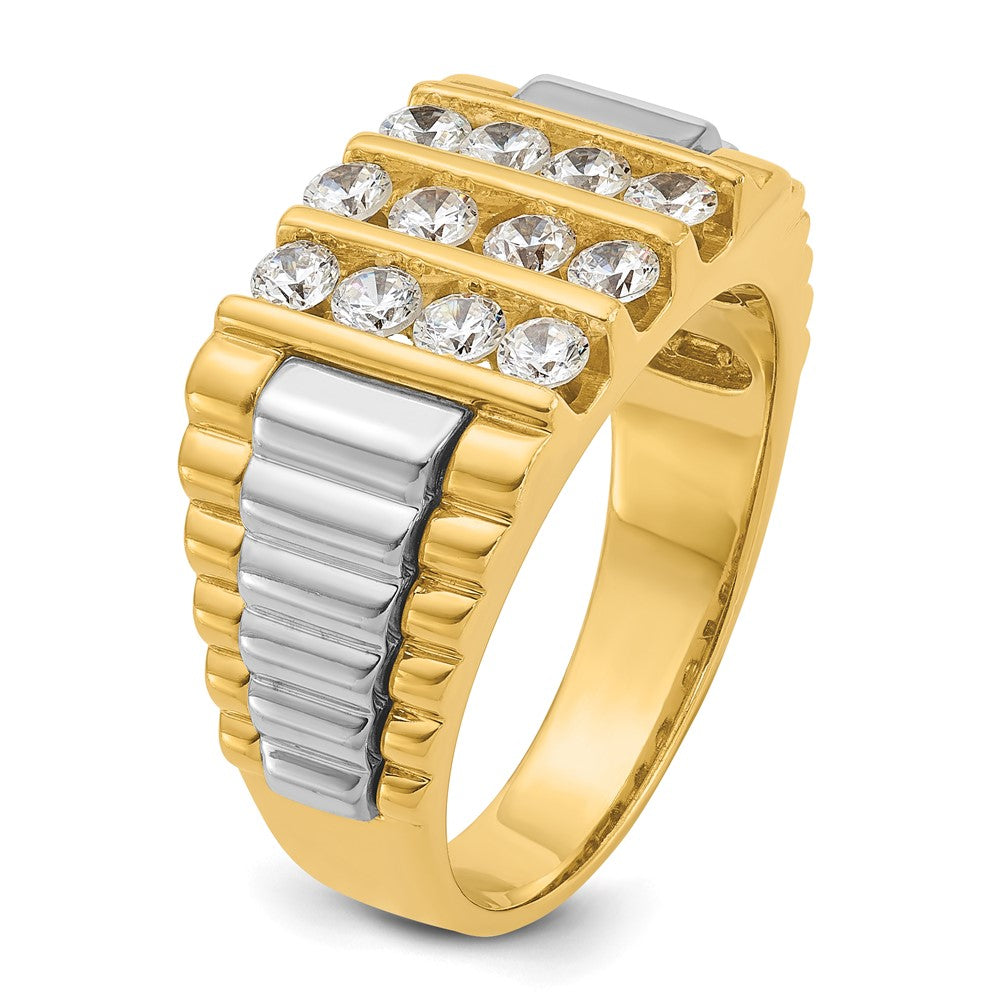 14k Two Tone 1 ct Lab Grown Diamond VS/SI+ G+ Grooved 4 Row Men's Ring