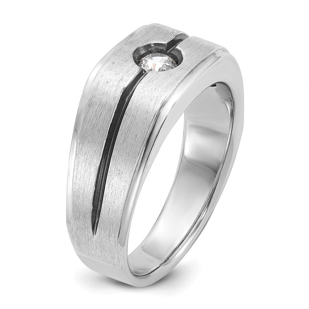 14k White Gold w/ Blk RH 1/5 ct Lab Grown Dia VS/SI+ G+ Complete Men's Ring