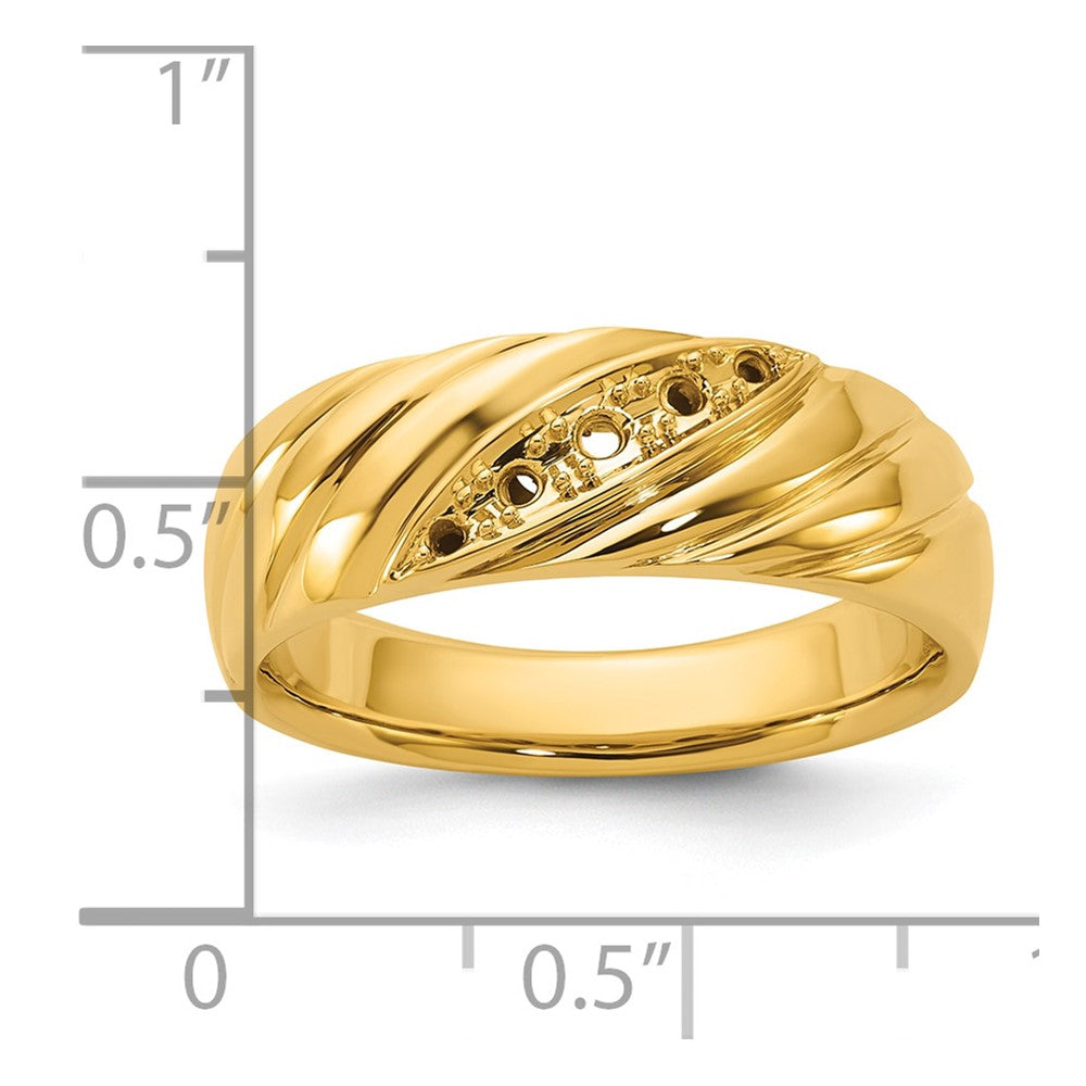 14k w/ White Rhodium Polished/Grooved Men's Ring Mounting