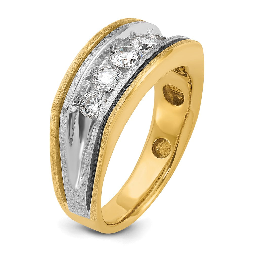 14k Two-tone w/ Blk RH 1 ct Lab Grown Dia VS/SI+ G+ 5 Stone Comp Men's Ring