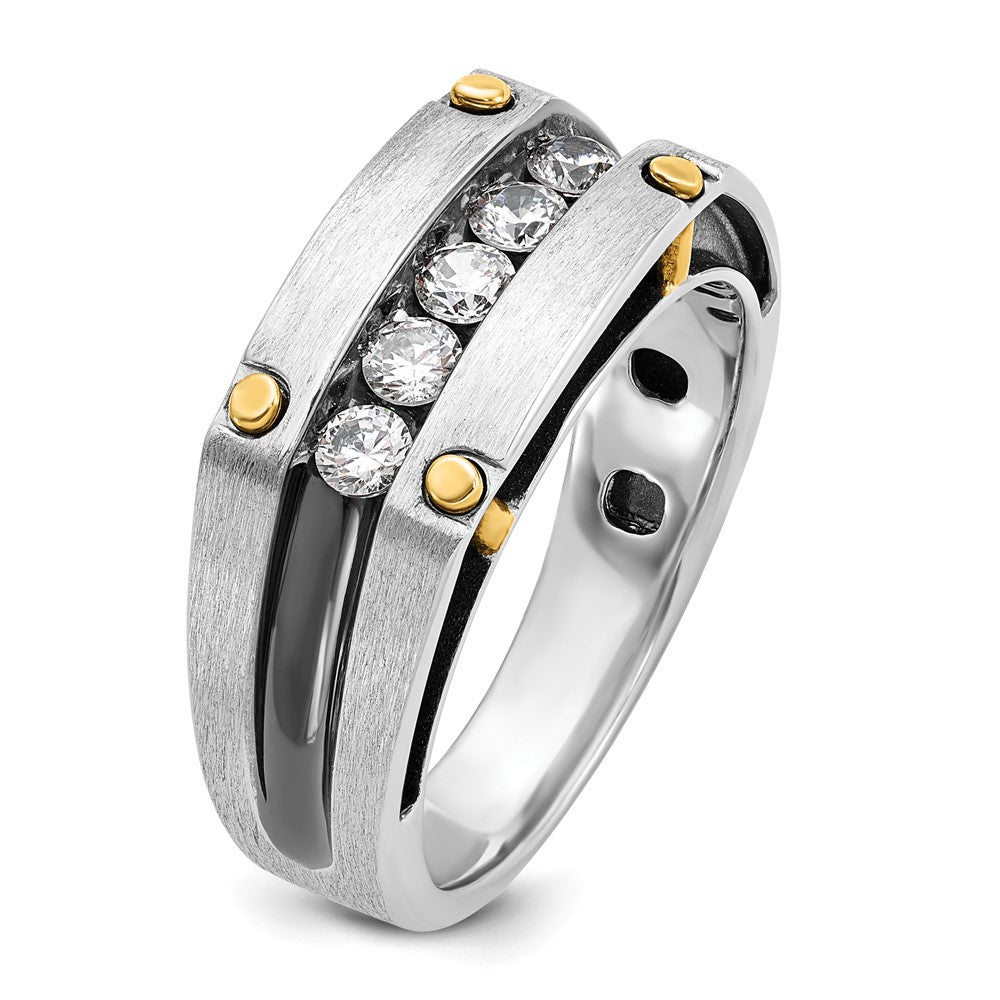 14k Two-tone w/ Blk RH 1/2 ct Lab Grown Dia VS/SI+ G+ 5 Stone Men's Ring