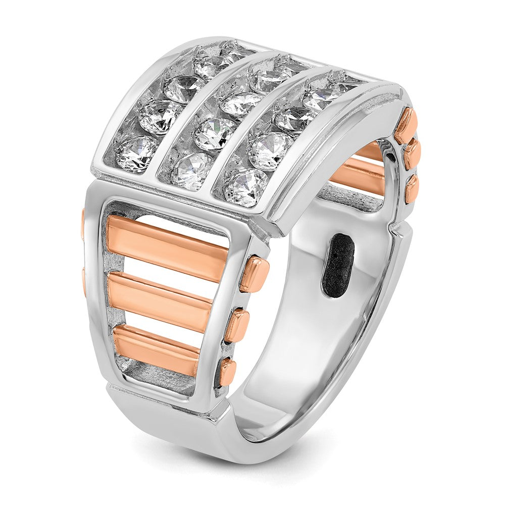 14k Two Tone 1 5/8 ct Lab Grown Diamond VS/SI+ G+ Comp 3-Row Men's Ring