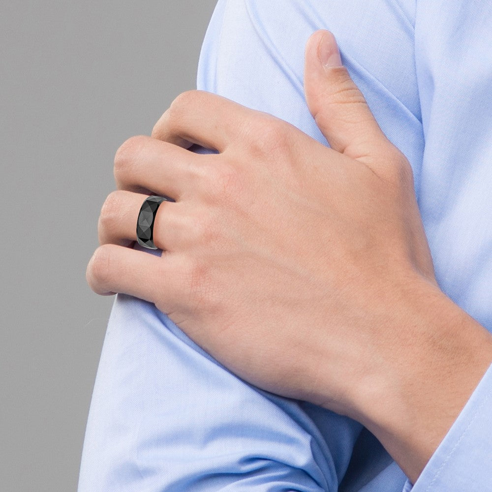Ceramic Faceted Black 8mm Polished Beveled Edge Band