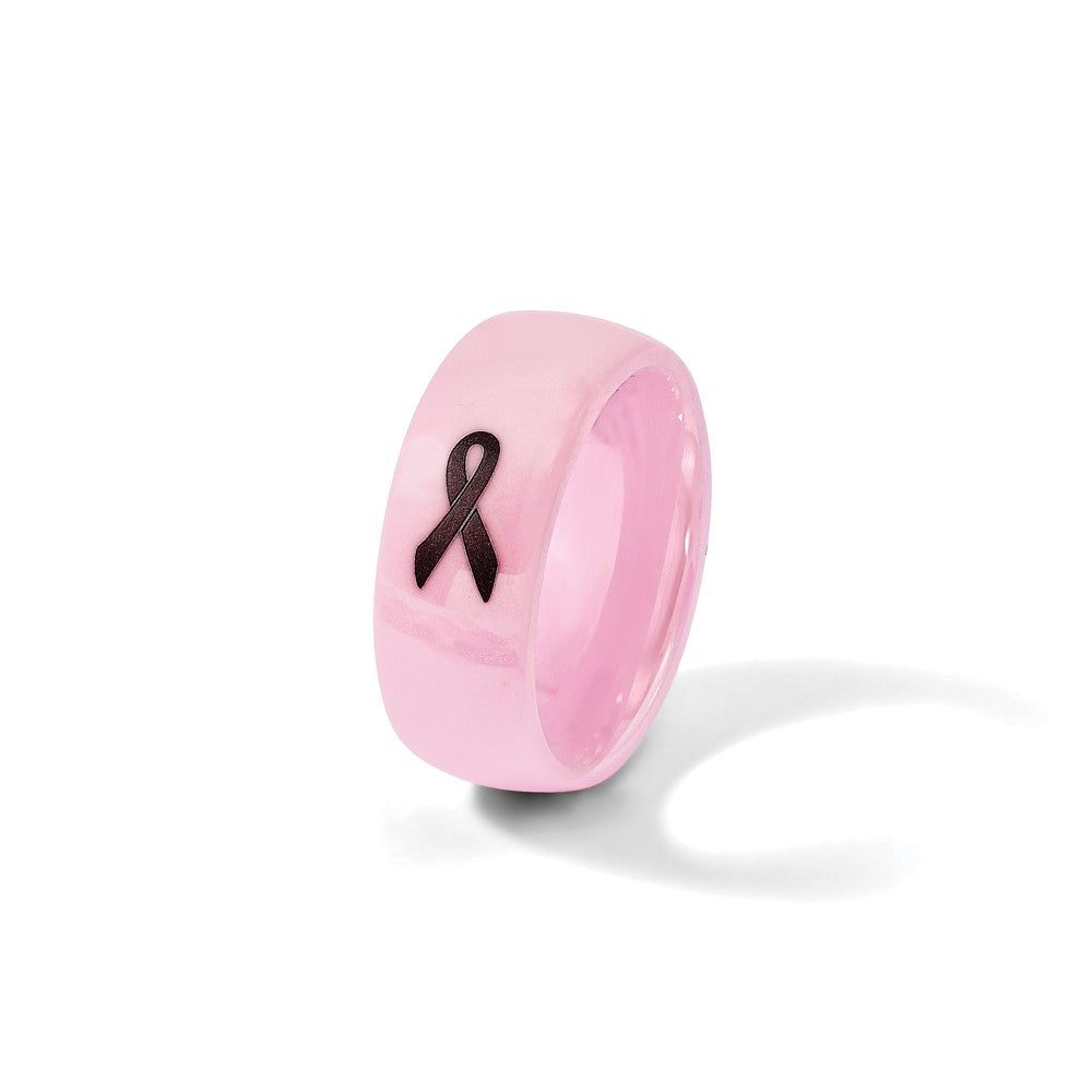 Ceramic Pink Black Laser Accented Ribbon 8mm Polished Band