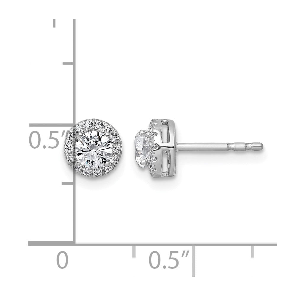 14kw 5/8ct Lab Grown Diamond VS+ F+ Round Complete Halo Post Earrings