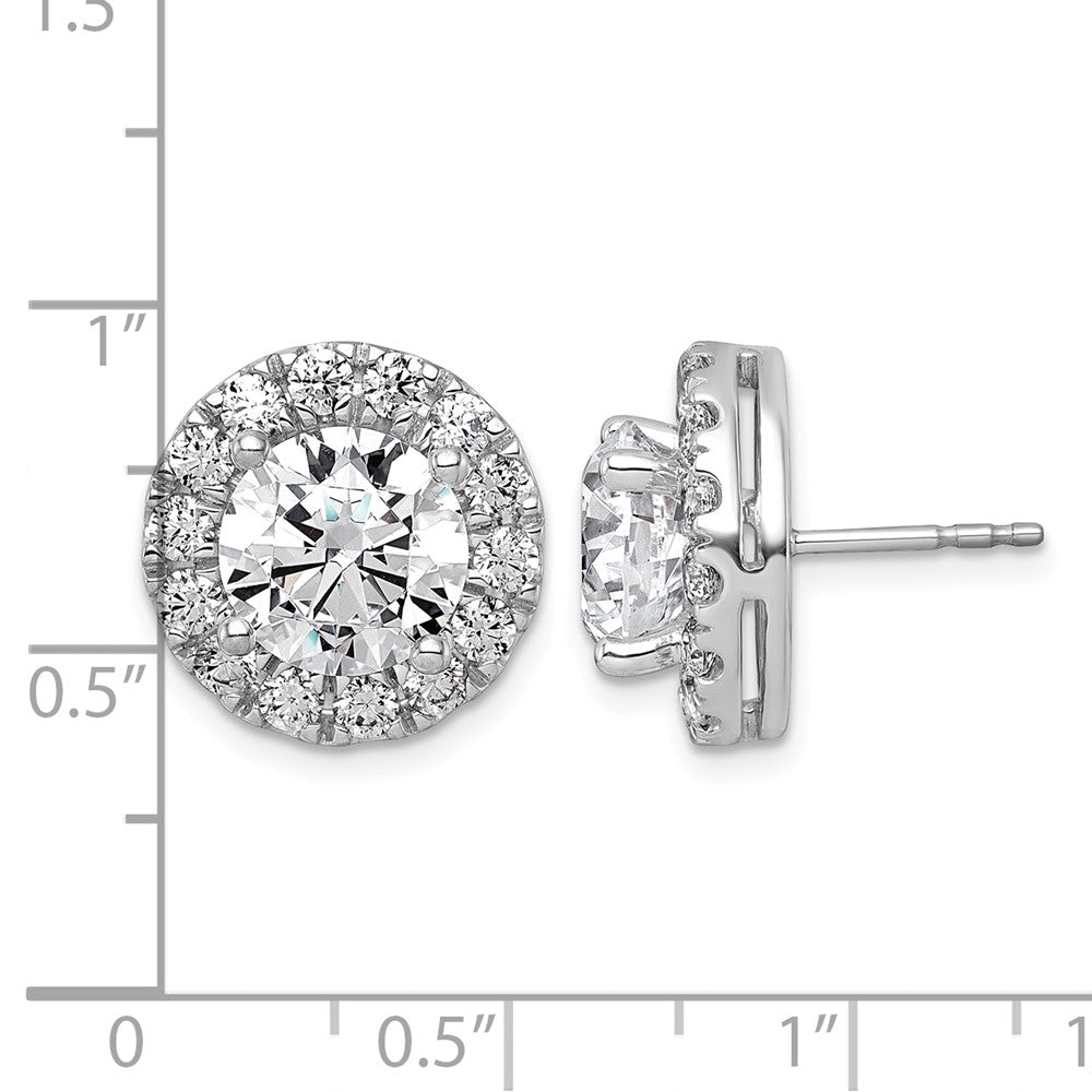 14kw 7 5/8ct Lab Grown Diamond VS+ F+ Round Complete Halo Post Earrings