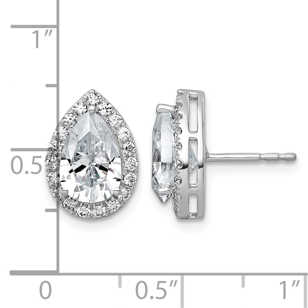 14kw 3 1/2ct Lab Grown Diamond VS+ F+ Comp Pear Halo Post Earrings