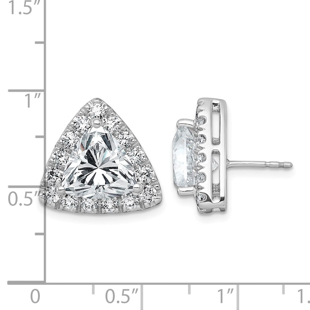 14kw 7 3/4ct Lab Grown Diamond VS+ F+ Comp Trillion Halo Post Earrings