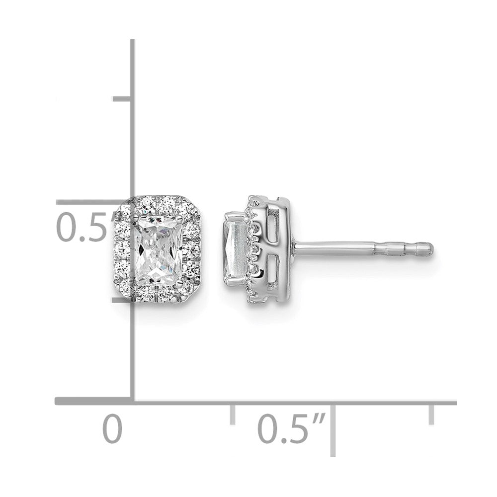 14kw 5/8ct Lab Grown Diamond VS/SI+ G+ Comp Emerald Halo Post Earrings