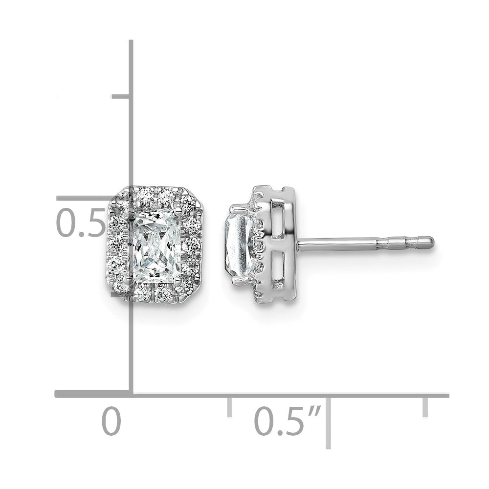 14kw 7/8ct Lab Grown Diamond VS/SI+ G+ Comp Emerald Halo Post Earrings