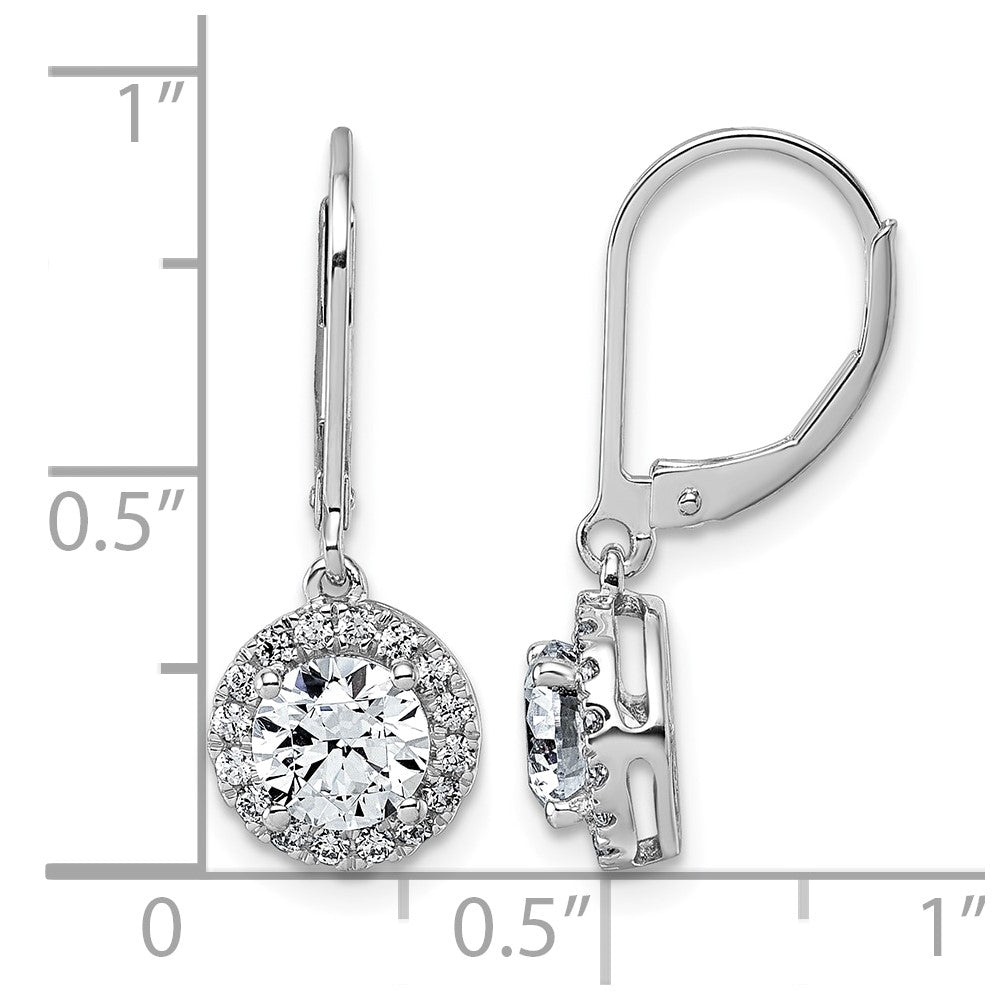 14kw 1 3/4 ct Lab Grown Dia VS+ F+ Comp. Halo Drop Leverback Earrings