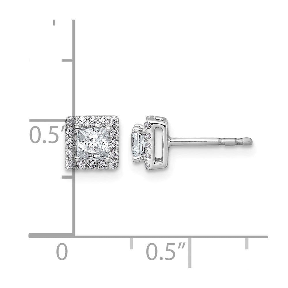 14kw 5/8ct Lab Grown Diamond VS+ F+ Comp Princess Halo Post Earrings