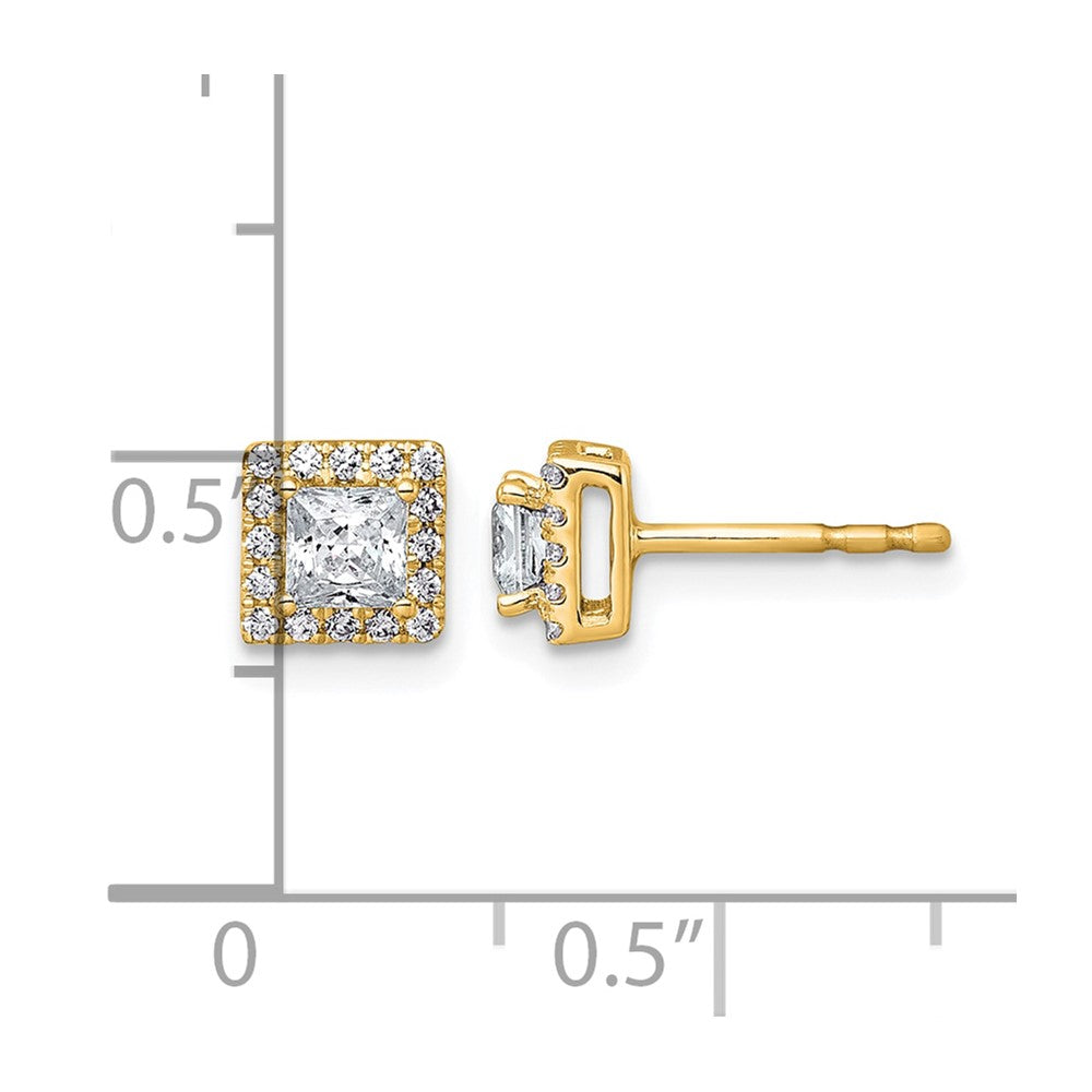 14k 5/8ct Lab Grown Diamond VS+ F+ Comp Princess Halo Post Earrings
