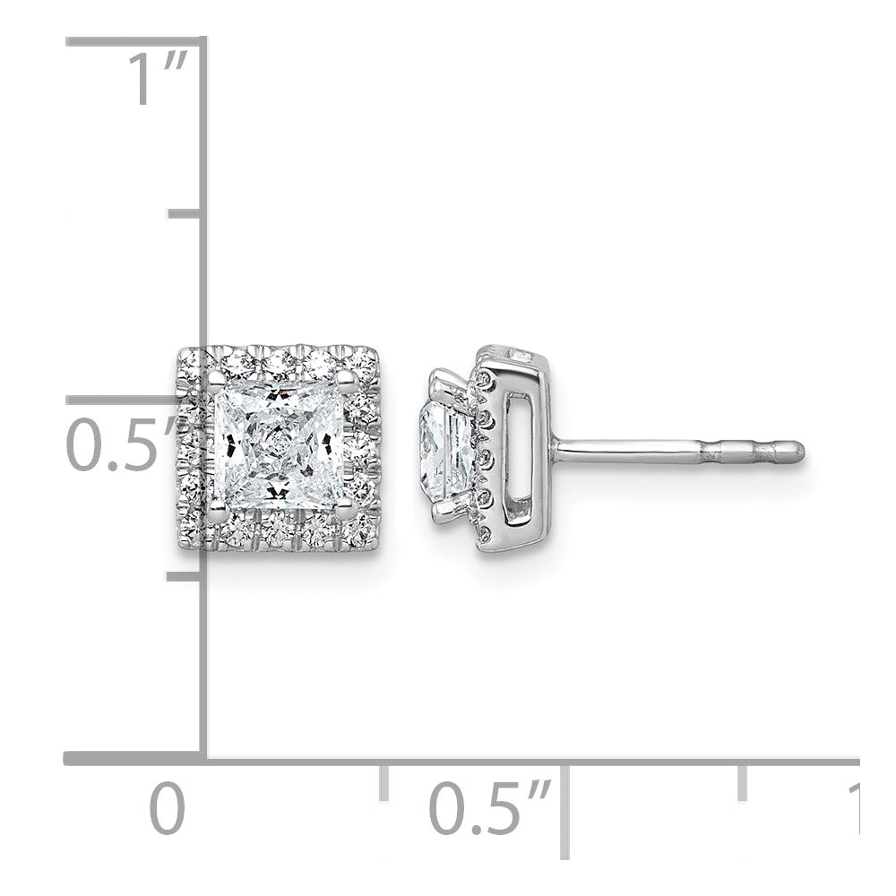 14kw 1 1/3ct Lab Grown Diamond VS+ F+ Comp Princess Halo Post Earrings
