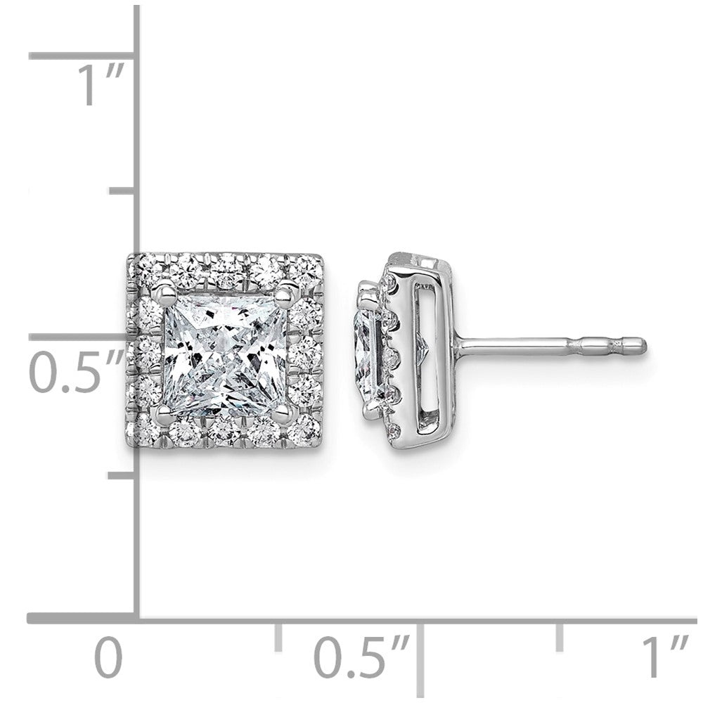 14kw 2 1/2ct Lab Grown Diamond VS+ F+ Comp Princess Halo Post Earrings