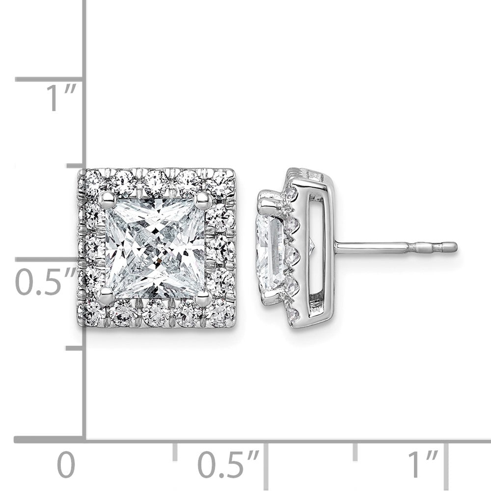 14kw 5ct Lab Grown Diamond VS+ F+ Complete Princess Halo Post Earrings