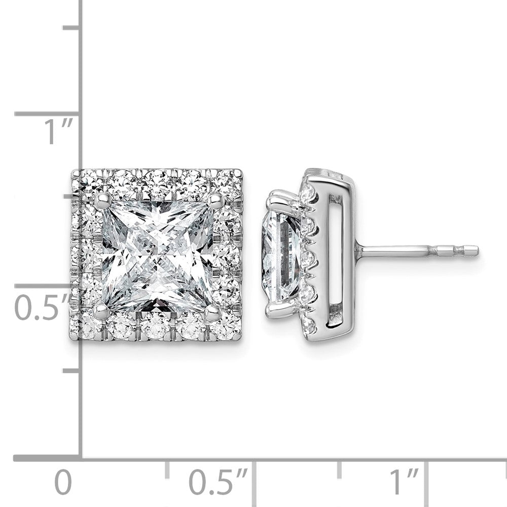 14kw 7 5/8ct Lab Grown Diamond VS+ F+ Comp Princess Halo Post Earrings