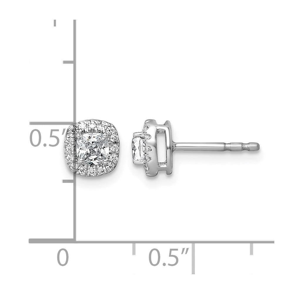14kw 5/8ct Lab Grown Diamond VS+ F+ Comp Cushion Halo Post Earrings